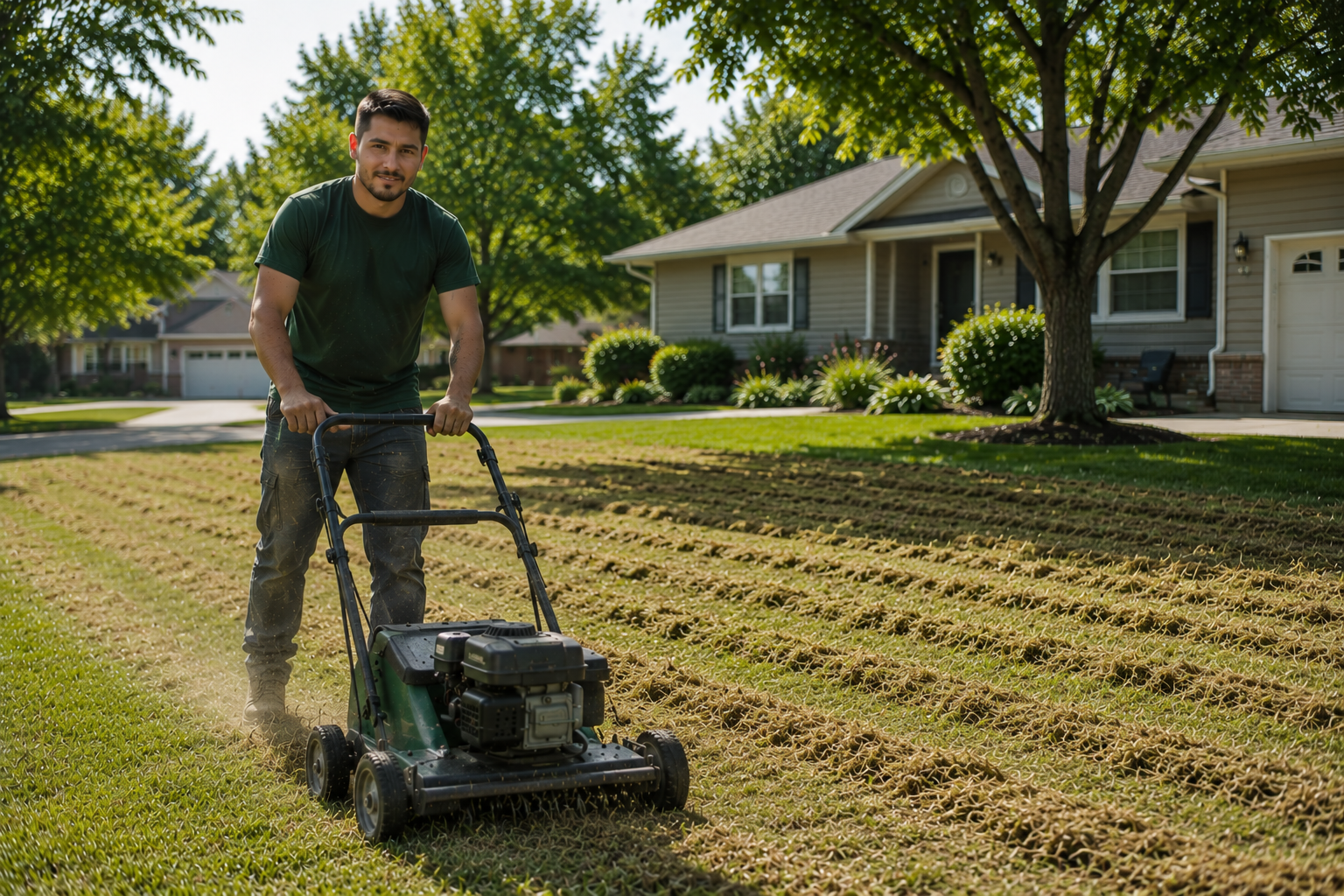 Professional lawn dethatching service